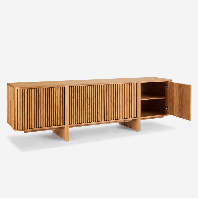 Linora Natural Fluted Media Console (84")