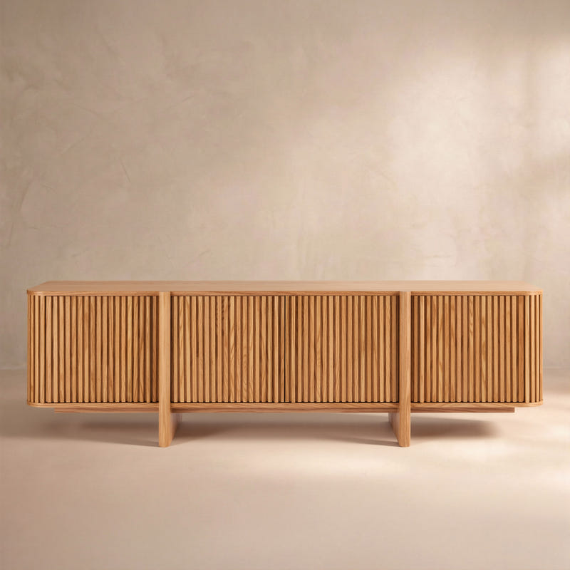 Linora Natural Fluted Media Console (84")