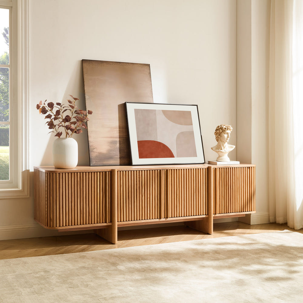 Linora Natural Fluted Media Console (84")