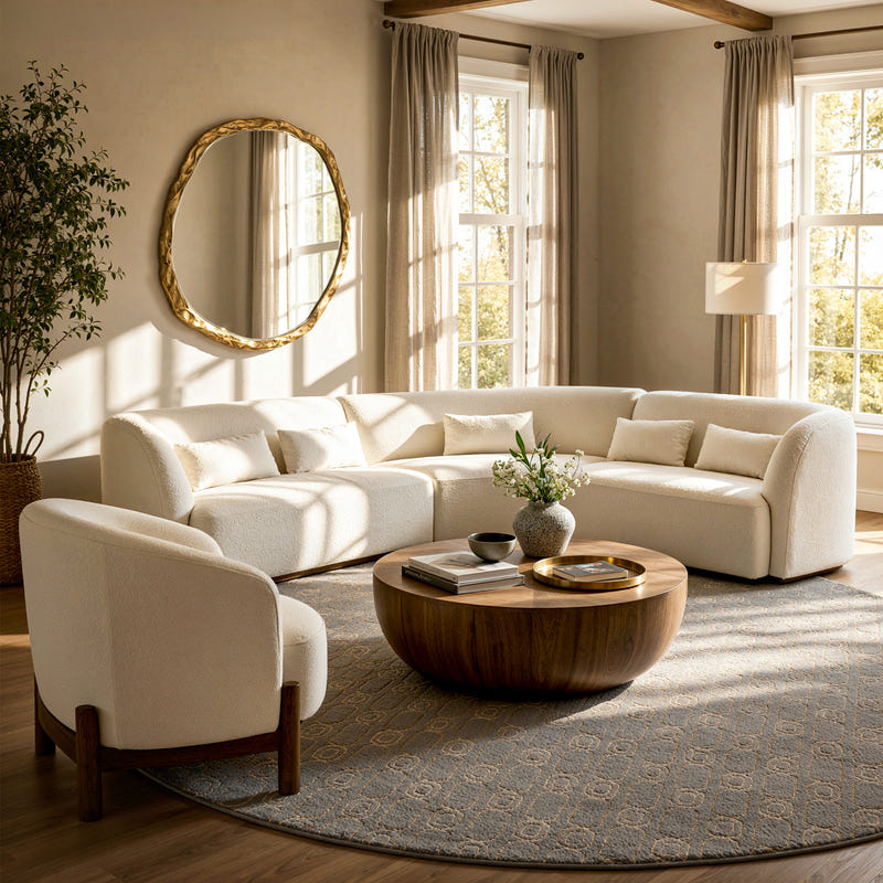 Giverny White Cotton & Linen Curved Sectional Sofa (158")