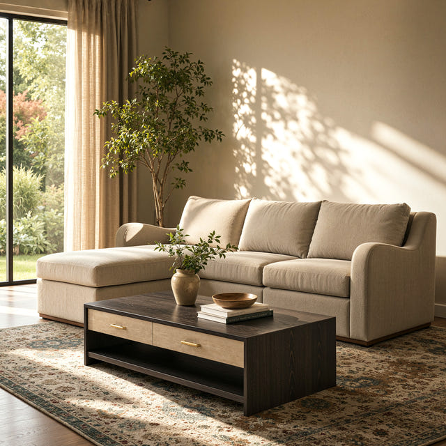Arden Oatmeal Cotton & Linen Sofa with Ottoman (101")