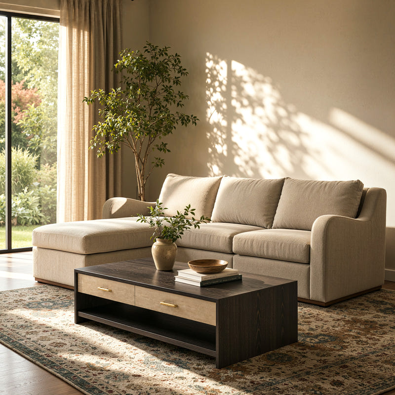 Arden Oatmeal Cotton & Linen Sofa with Ottoman (101")