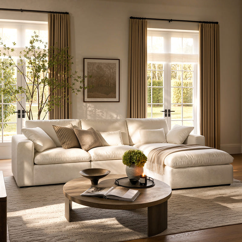 Luvia White Chenille Modular Sectional Sofa with Ottoman (120")