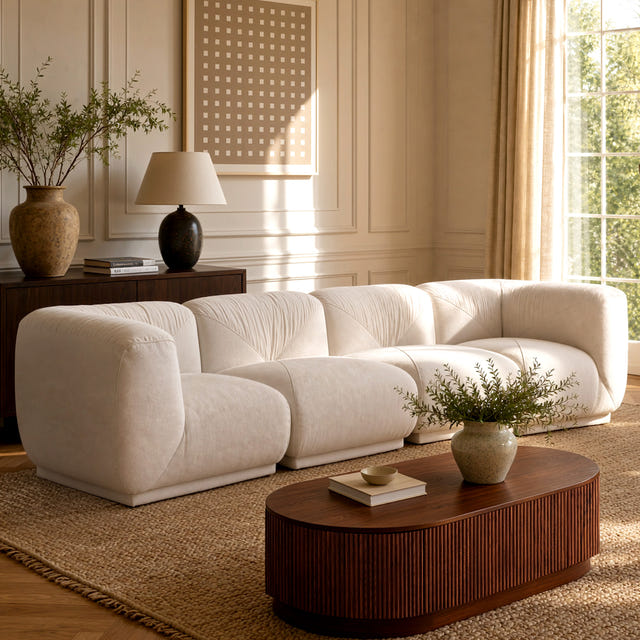 Eden White Chenille Modular Sectional Sofa (147")