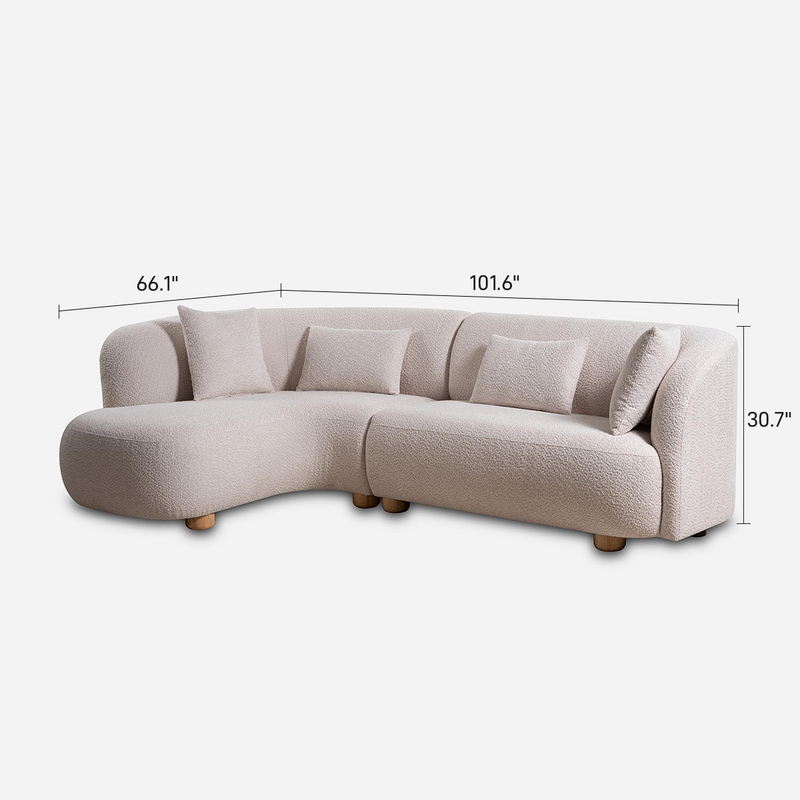 Capri White Bouclé Curved Sectional Sofa (102")