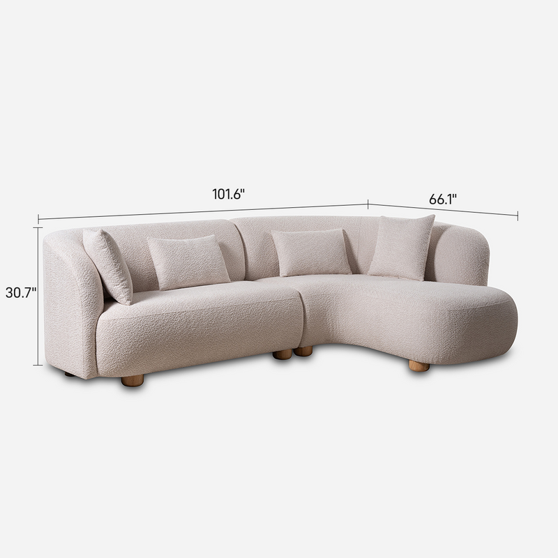 Capri White Bouclé Curved Sectional Sofa (102")