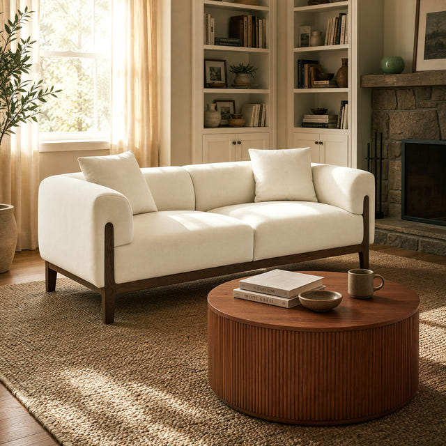 Cirrus White Velvet 3-Seater Sofa (84")