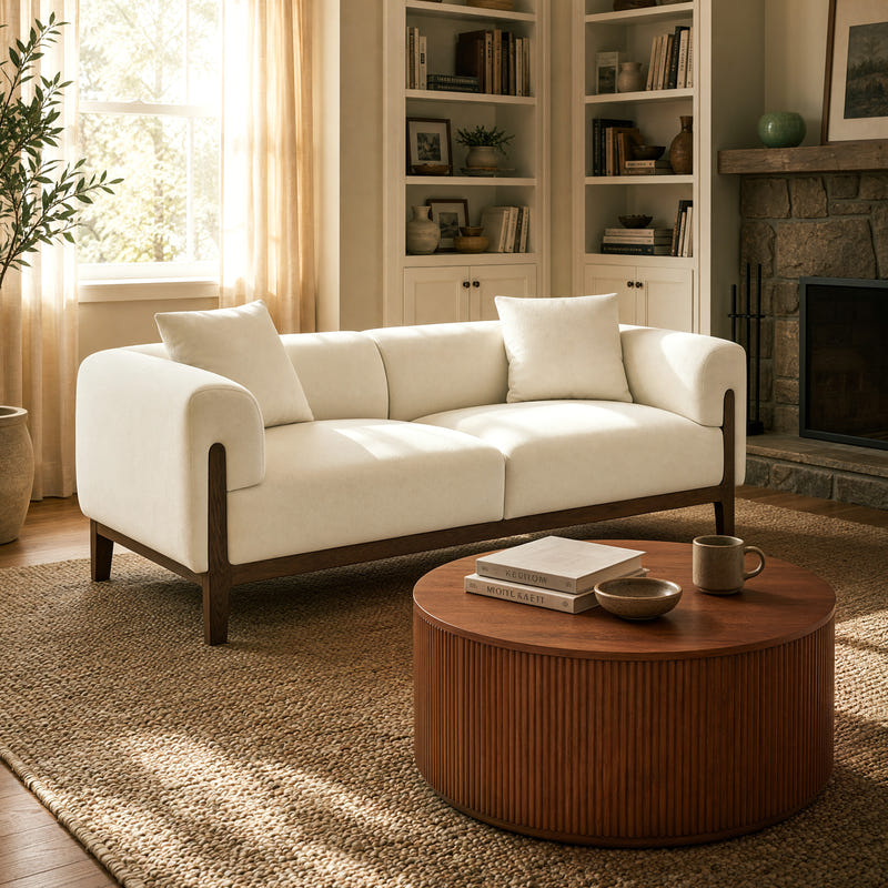 Cirrus White Velvet 3-Seater Sofa (84")