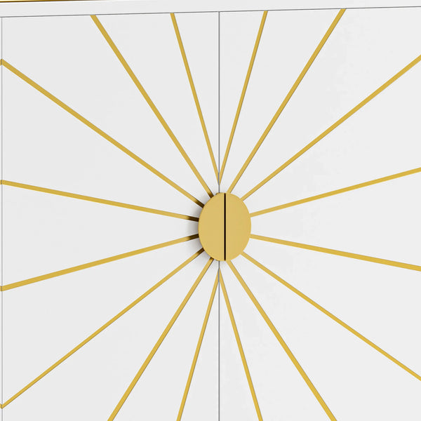 Gold sunburst design on a white background. Part of the 4-door buffet accents.