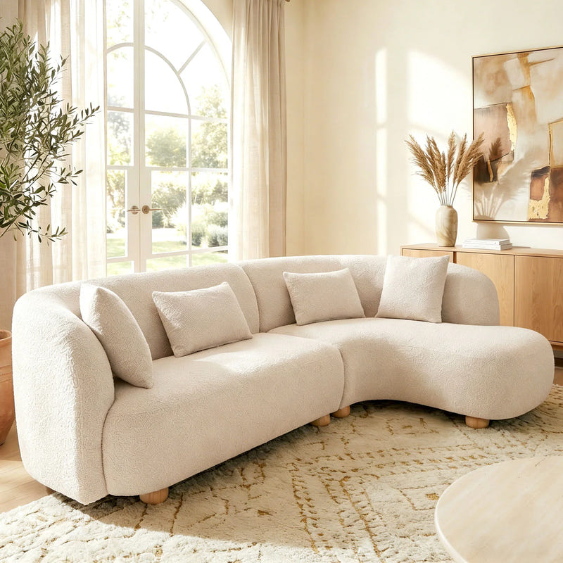 Capri White Bouclé Curved Sectional Sofa (102")